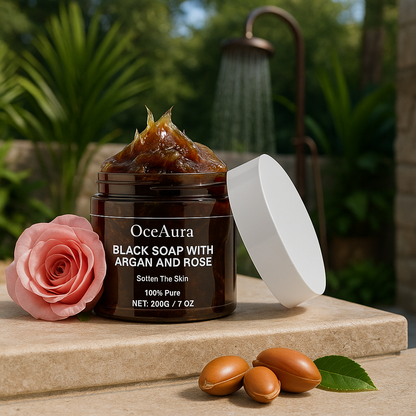 OceAura Black Soap with Argan and Rose – 100% Pure Luxury Care